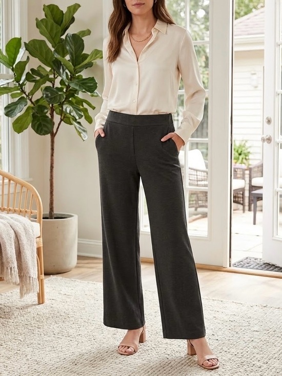 LOFT Pants - LOFT NWT Charcoal Heather Grey Wide Leg Pull-On Pants Workwear Medium M